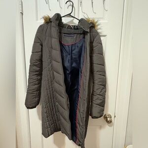 Tommy Hilfiger Charcoal Quilted Parka with Faux Fur Trim